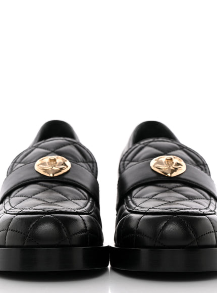 Chanel CC Quilted Heart Heel Loafers Black Lambskin Light Gold