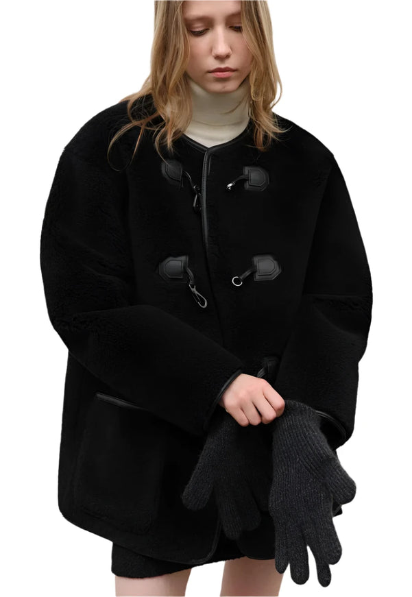 Dunst Collarless Buckle Vegan Shearling Coat