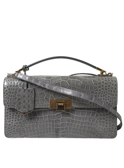 Balenciaga Alligator Leather Medium Shoulder Bag In Gris - Ellie Belle