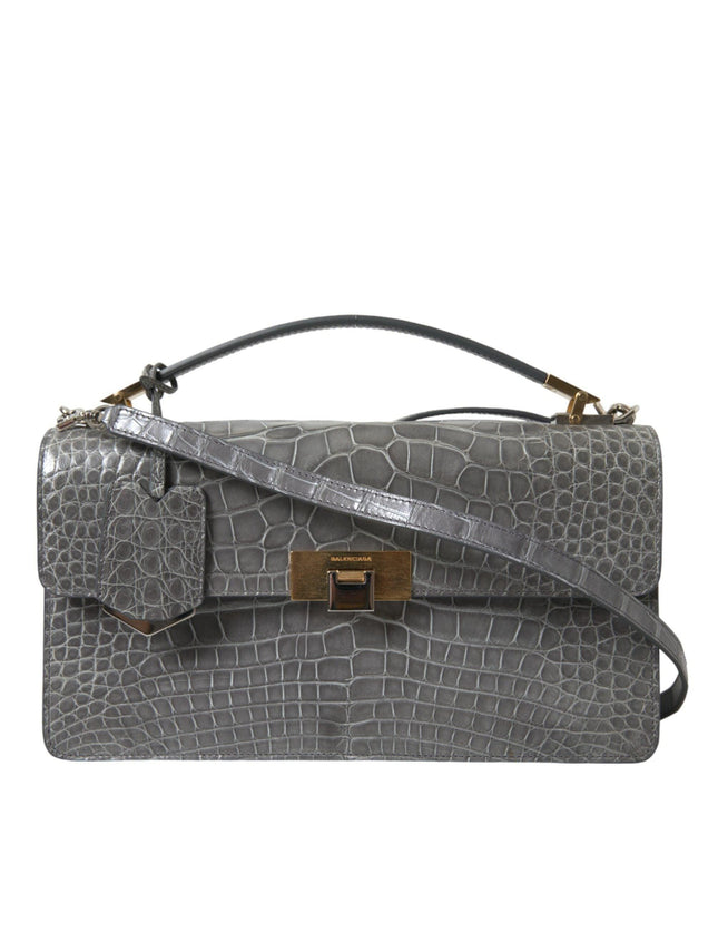 Balenciaga Alligator Leather Medium Shoulder Bag In Gris - Ellie Belle