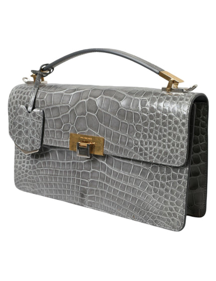 Balenciaga Alligator Leather Medium Shoulder Bag In Gris - Ellie Belle