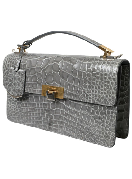 Balenciaga Alligator Leather Medium Shoulder Bag In Gris - Ellie Belle