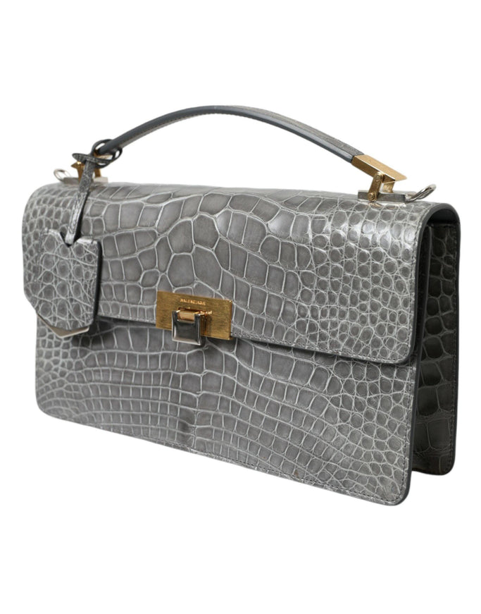 Balenciaga Alligator Leather Medium Shoulder Bag In Gris - Ellie Belle