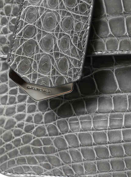 Balenciaga Alligator Leather Medium Shoulder Bag In Gris - Ellie Belle