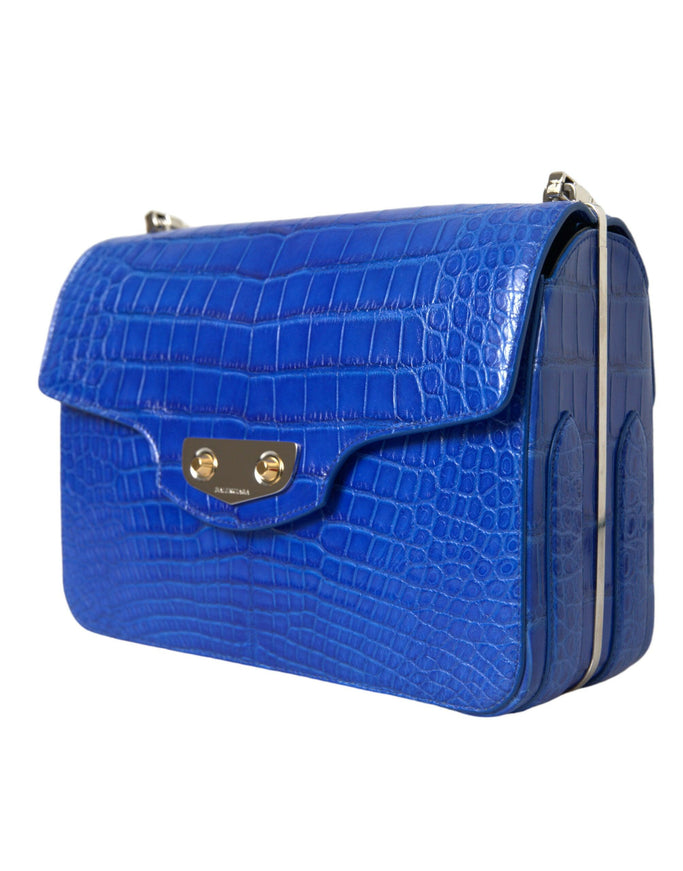 Balenciaga Alligator Leather Neo Classic Shoulder Bag In Blue - Ellie Belle