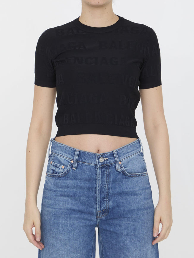 Balenciaga Allover Logo Cropped Pullover - Ellie Belle