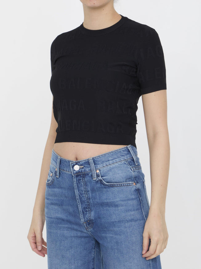 Balenciaga Allover Logo Cropped Pullover - Ellie Belle