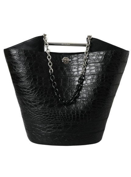 Balenciaga Black Crocodile Leather Maxi Bucket Bag - Ellie Belle