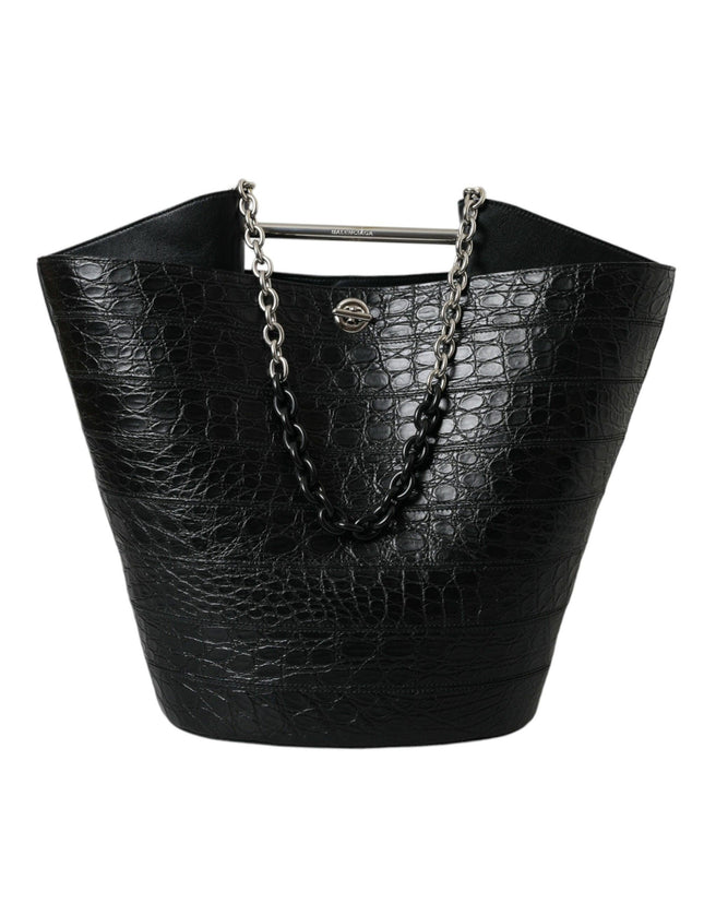 Balenciaga Black Crocodile Leather Maxi Bucket Bag - Ellie Belle