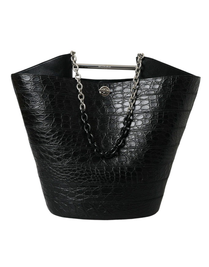 Balenciaga Black Crocodile Leather Maxi Bucket Bag - Ellie Belle