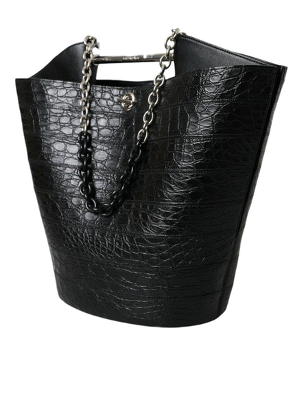 Balenciaga Black Crocodile Leather Maxi Bucket Bag - Ellie Belle