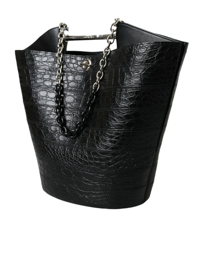 Balenciaga Black Crocodile Leather Maxi Bucket Bag - Ellie Belle