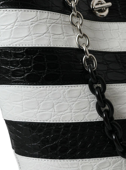 Balenciaga Black White Crocodile Leather Maxi Bucket Bag - Ellie Belle