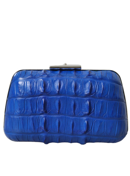 Balenciaga Croc Leather Clutch In Electric Blue - Ellie Belle