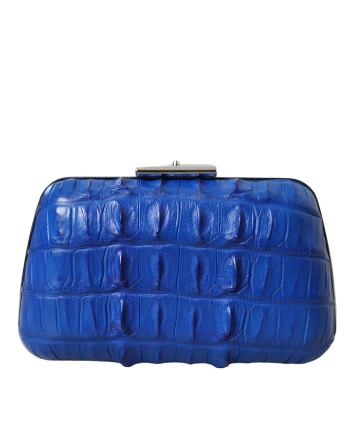 Balenciaga Croc Leather Clutch In Electric Blue - Ellie Belle