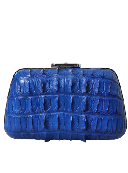 Balenciaga Croc Leather Clutch In Electric Blue - Ellie Belle