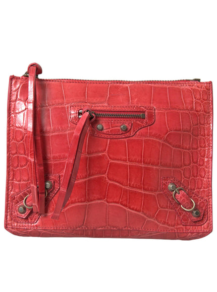 Balenciaga Exotic Red Alligator Leather Clutch - Ellie Belle