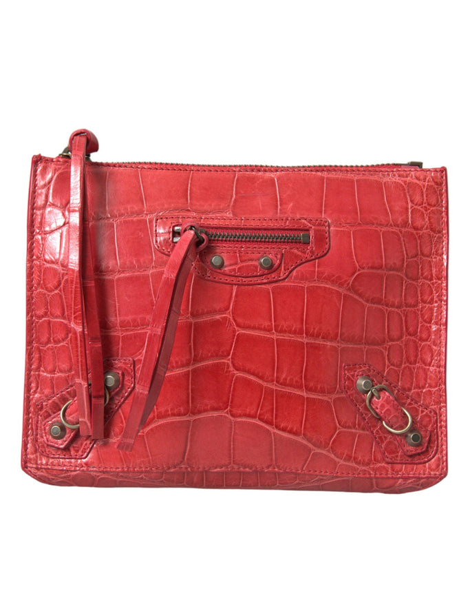 Balenciaga Exotic Red Alligator Leather Clutch - Ellie Belle