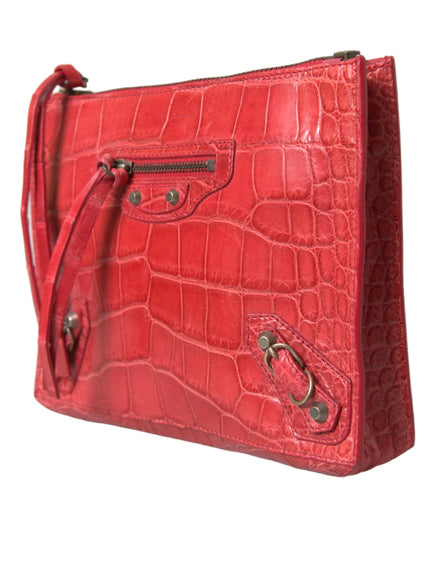 Balenciaga Exotic Red Alligator Leather Clutch - Ellie Belle