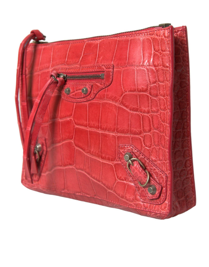 Balenciaga Exotic Red Alligator Leather Clutch - Ellie Belle