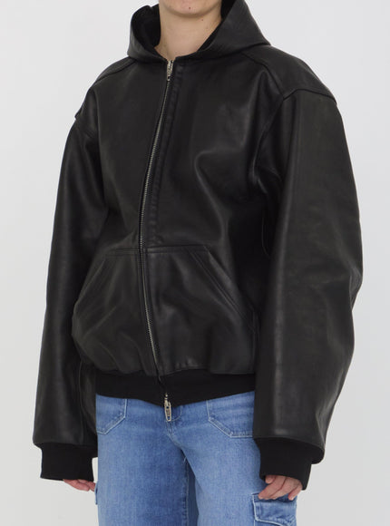 Balenciaga Hooded Leather Jacket in Black - Ellie Belle