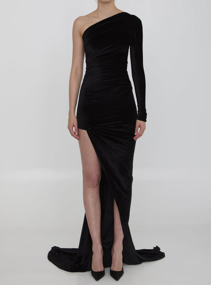 Balenciaga One-shoulder Asymmetric Velvet Dress - Ellie Belle