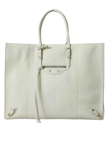 Balenciaga Papier A4 Python Leather Tote in White & Yellow - Ellie Belle