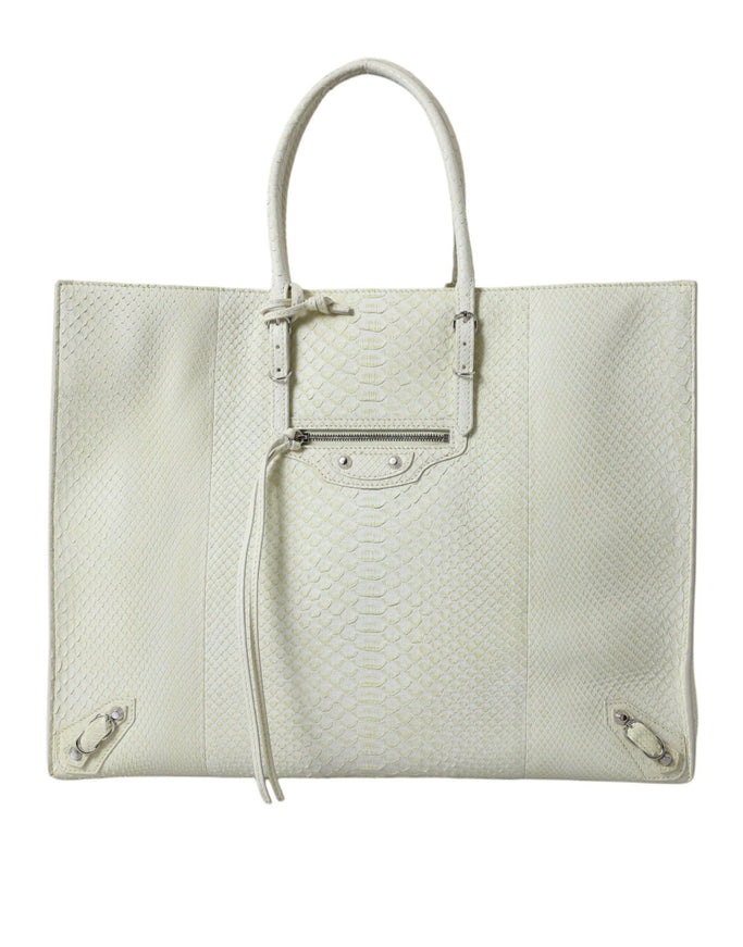 Balenciaga Papier A4 Python Leather Tote in White & Yellow - Ellie Belle