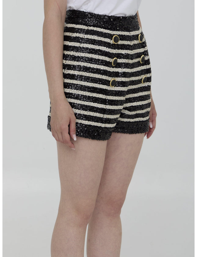 Balmain Button Sequined Striped Shorts - Ellie Belle