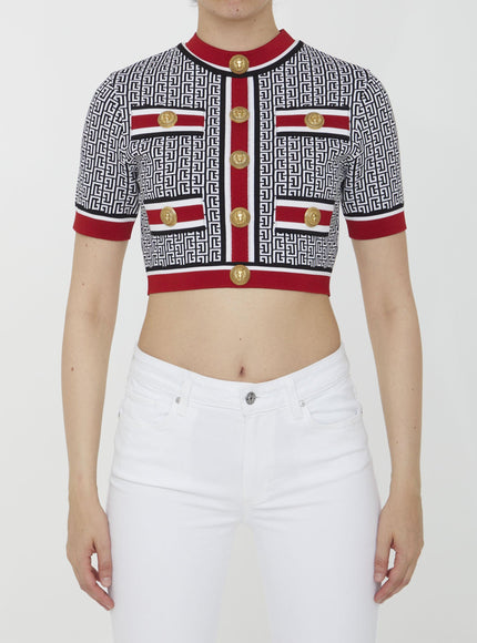 Balmain Jacquard Monogrammed Crop Top - Ellie Belle