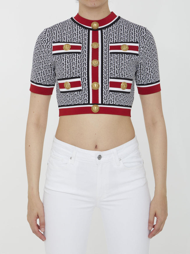 Balmain Jacquard Monogrammed Crop Top - Ellie Belle