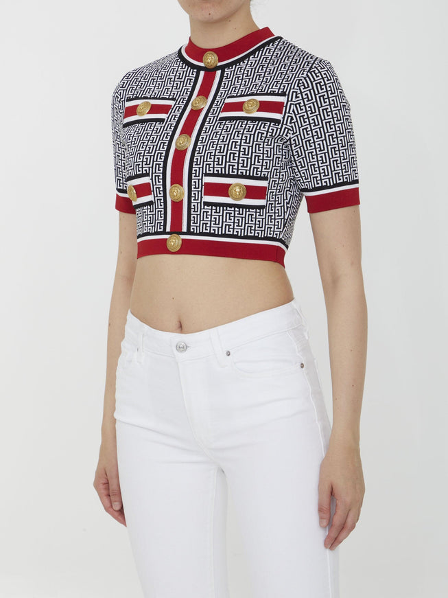 Balmain Jacquard Monogrammed Crop Top - Ellie Belle