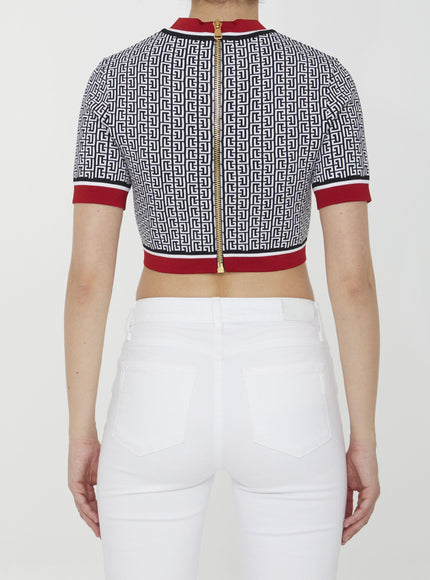 Balmain Jacquard Monogrammed Crop Top - Ellie Belle