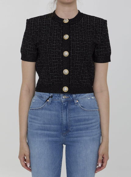 Balmain PB Labyrinth Knit Cardigan In Black - Ellie Belle