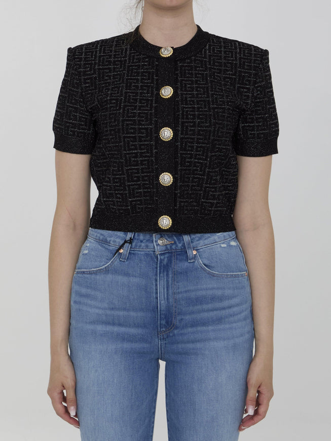 Balmain PB Labyrinth Knit Cardigan In Black - Ellie Belle