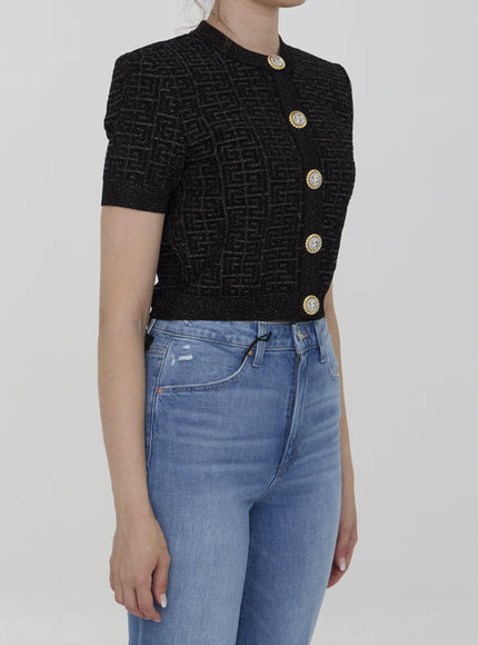 Balmain PB Labyrinth Knit Cardigan In Black - Ellie Belle