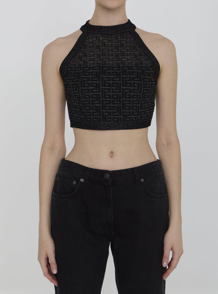 Balmain PB Labyrinth Knit Crop Top In Black - Ellie Belle