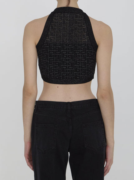 Balmain PB Labyrinth Knit Crop Top In Black - Ellie Belle