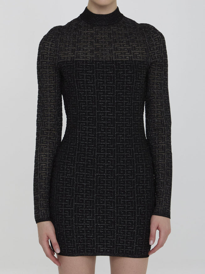 Balmain PB Labyrinth Knit Dress In Black - Ellie Belle