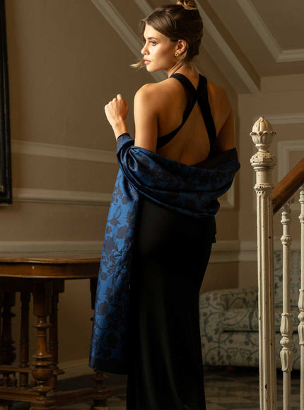 Elizabetta Regina Silk Scarf Shawl - Midnight Blue