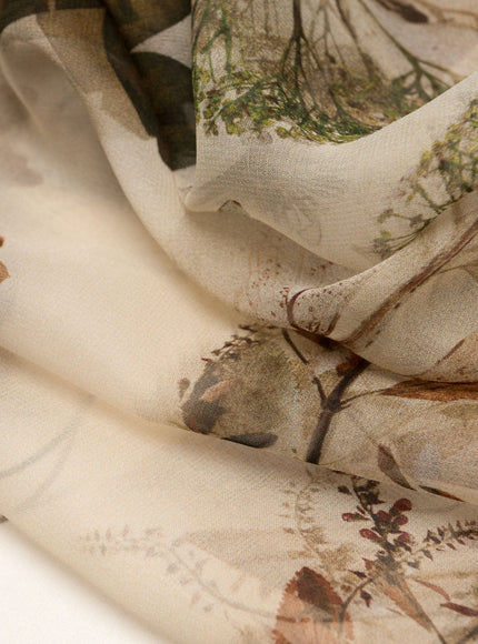 Elizabetta Botanica Long Sheer Silk Scarf - Beige