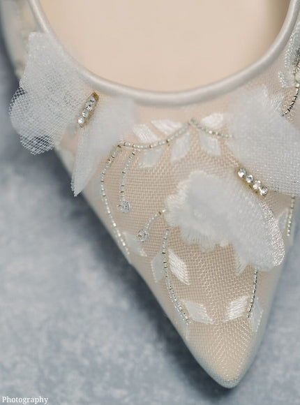 Bella Belle Eve Ivory Embroidered Butterfly Heels