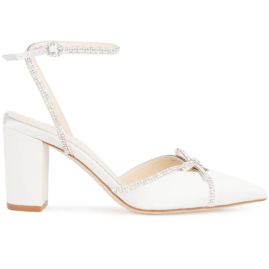 Bella Belle Karissa Ivory Crystal Bow Block Heel Bridal Shoe