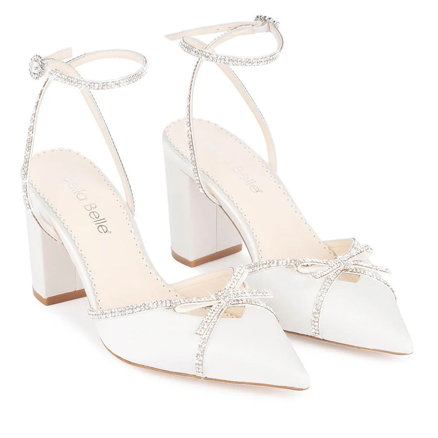 Bella Belle Karissa Ivory Crystal Bow Block Heel Bridal Shoe