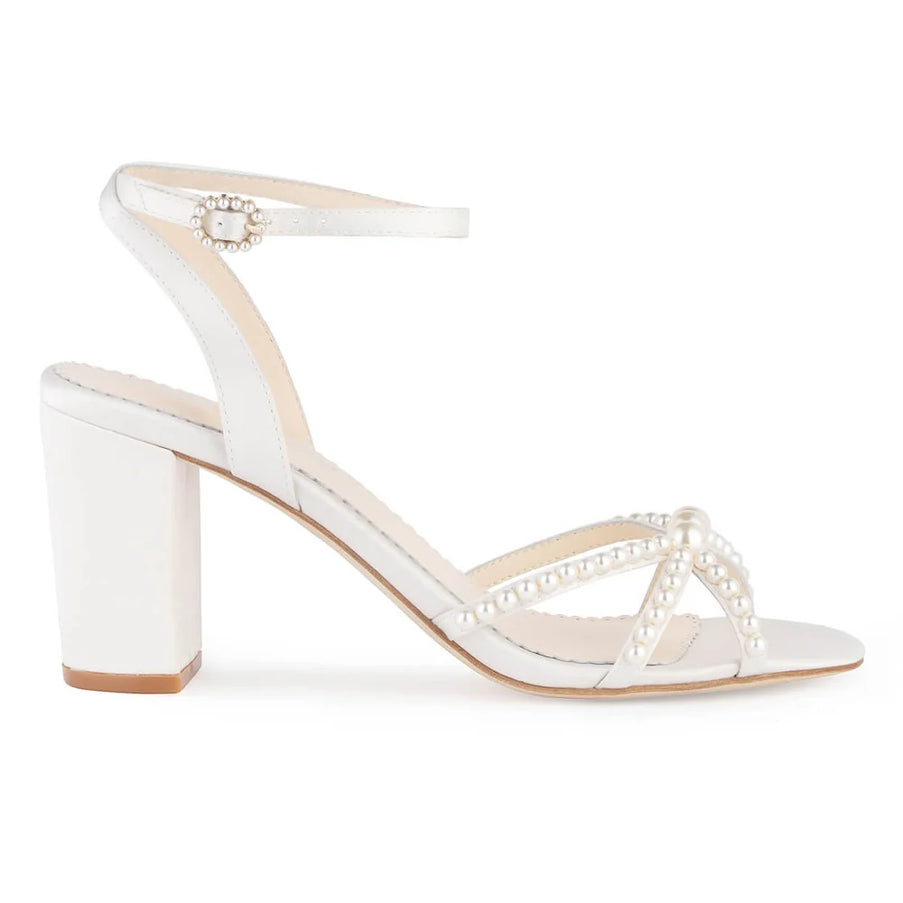 Bella Belle Lilia Ivory Pearl Strap Block Heel Bridal Shoes