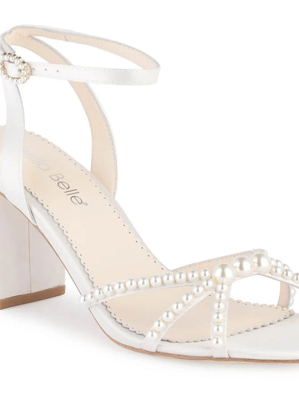 Bella Belle Lilia Ivory Pearl Strap Block Heel Bridal Shoes