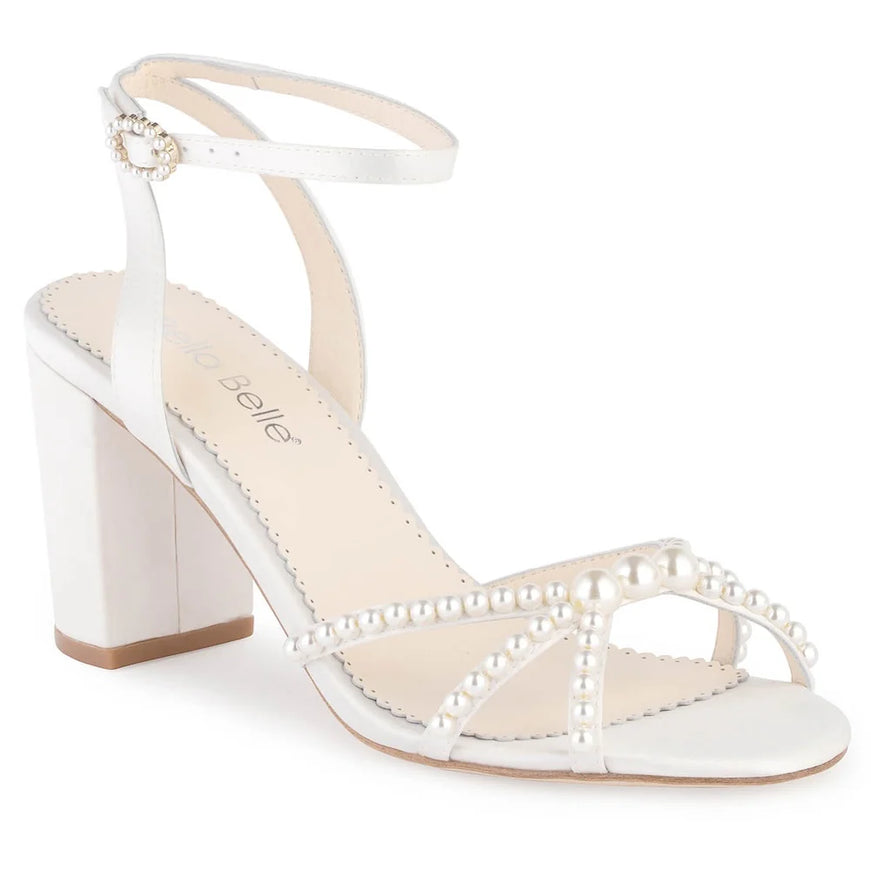 Bella Belle Lilia Ivory Pearl Strap Block Heel Bridal Shoes
