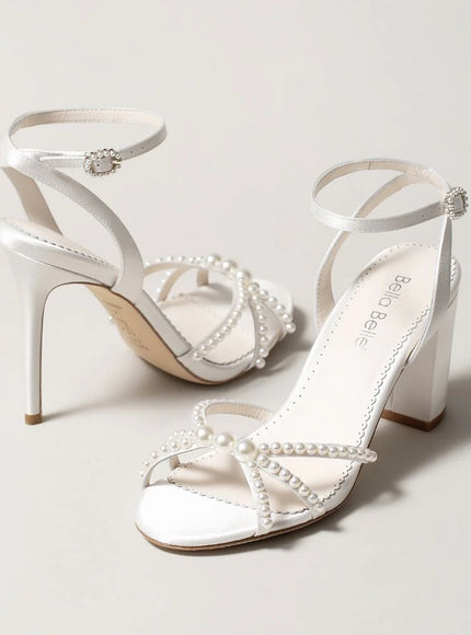 Bella Belle Lilia Ivory Pearl Strap Block Heel Bridal Shoes