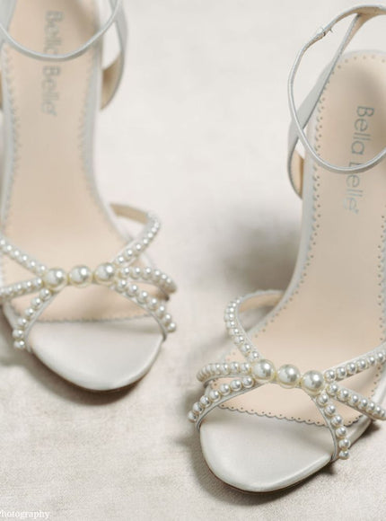 Bella Belle Luciana Ivory Pearl Peep Toe Stiletto Heels