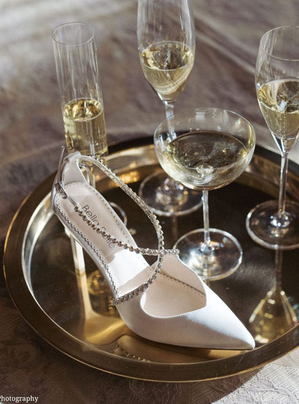 Bella Belle Madison Ivory Crystal Criss Cross Strap Heels